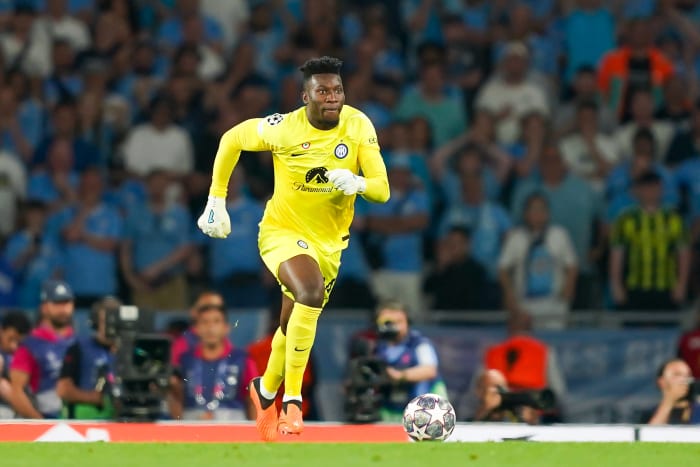 Goalkeeper Andre Onana pictured playing for Inter Milan against Manchester City in the 2023 UEFA Champions League final